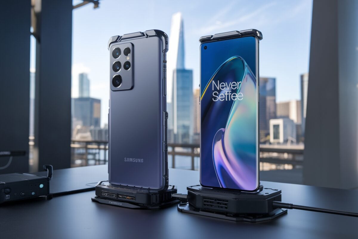 Exynos 2600 vs Snapdragon 8 Elite Gen 5 : le duel graphique entre Galaxy S26 et OnePlus 15 Image de smartphone futuriste entre Galaxy S26 et OnePlus 15