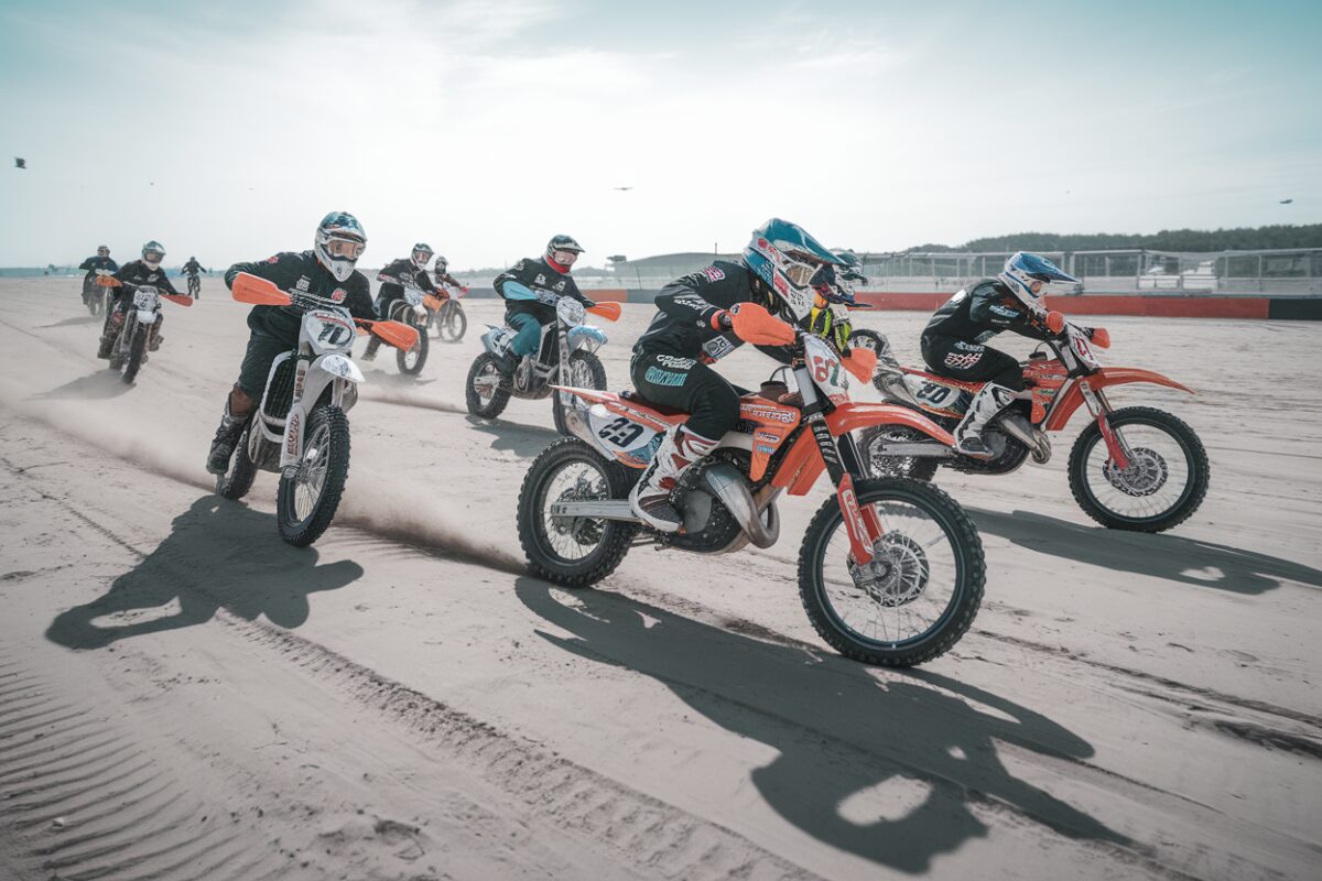 Course de motos sur le sable Des motos en compétition sur la plage lors de l'Enduropale