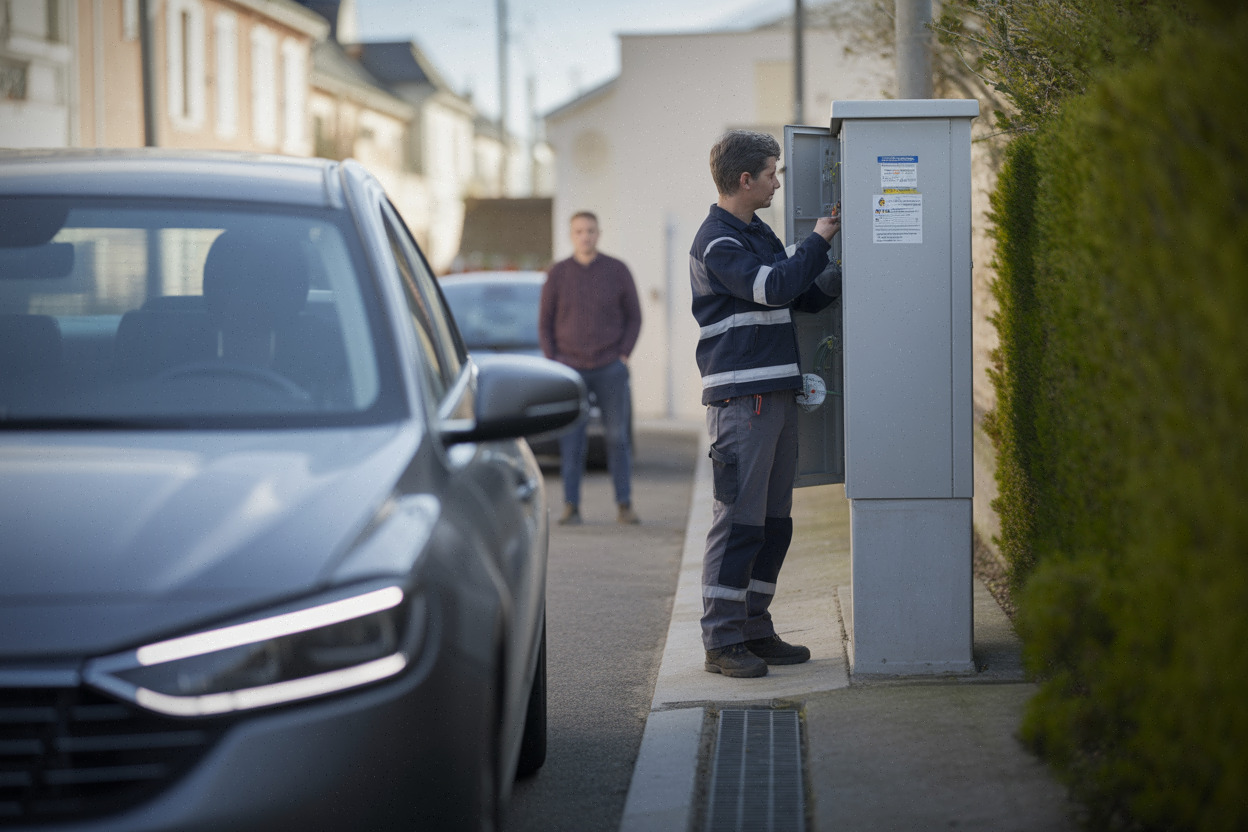 Technicien intervenant sur réseau électrique, coûts d’acheminement et taxes en hausse