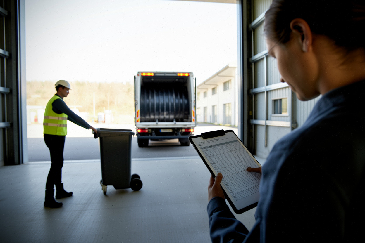 Centre de transfert des déchets en Suisse, opérateurs et camion moderne