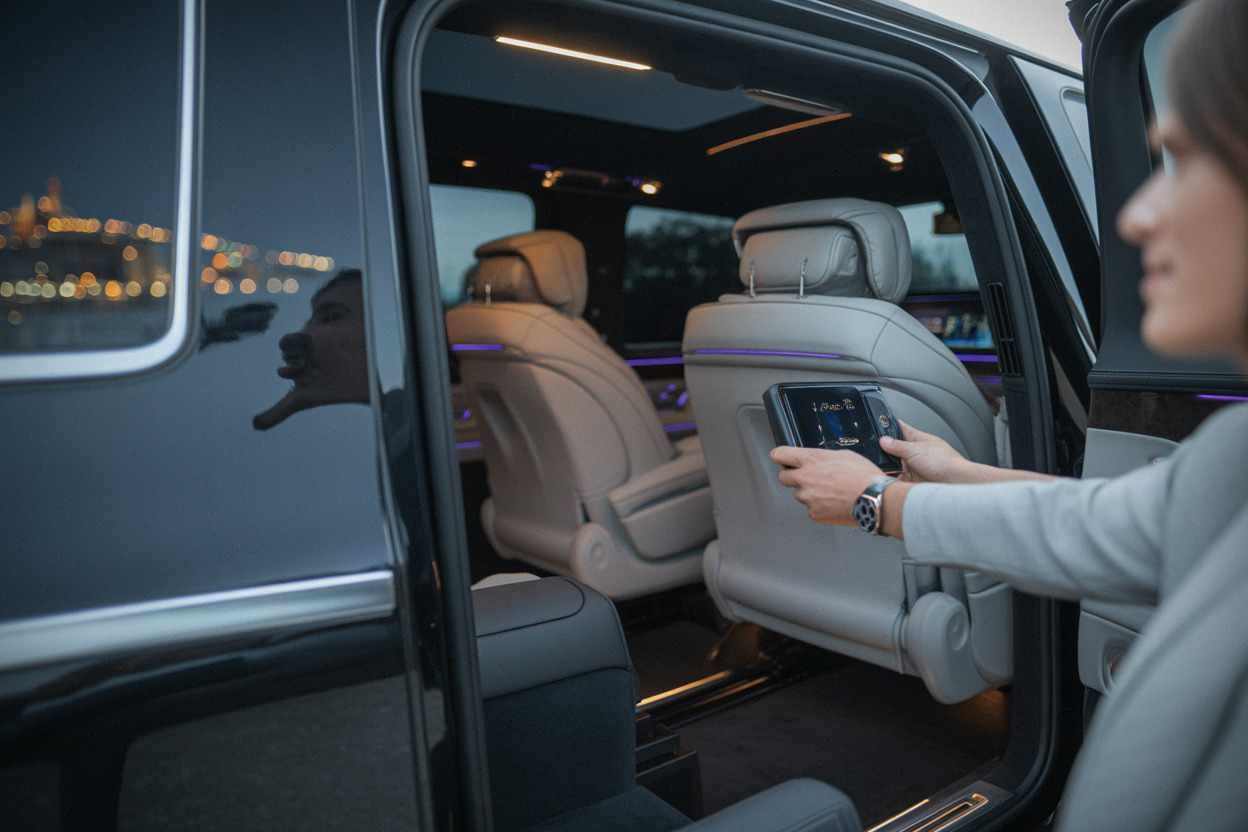 Habitacle arrière du Mercedes-Maybach GLS 2026, sièges lounge et commandes