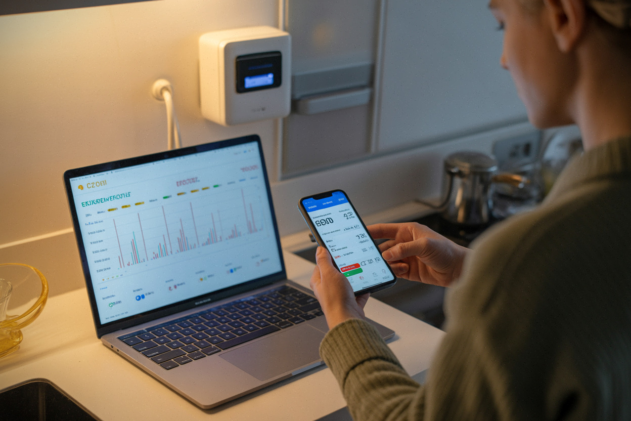 Ménage consultant sa facture d’électricité et son contrat sur smartphone