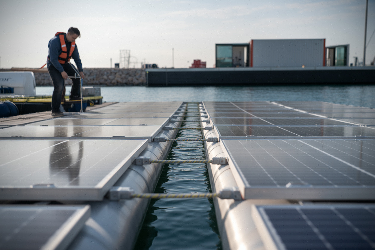 Détails techniques des flotteurs et ancrages d’une centrale solaire flottante