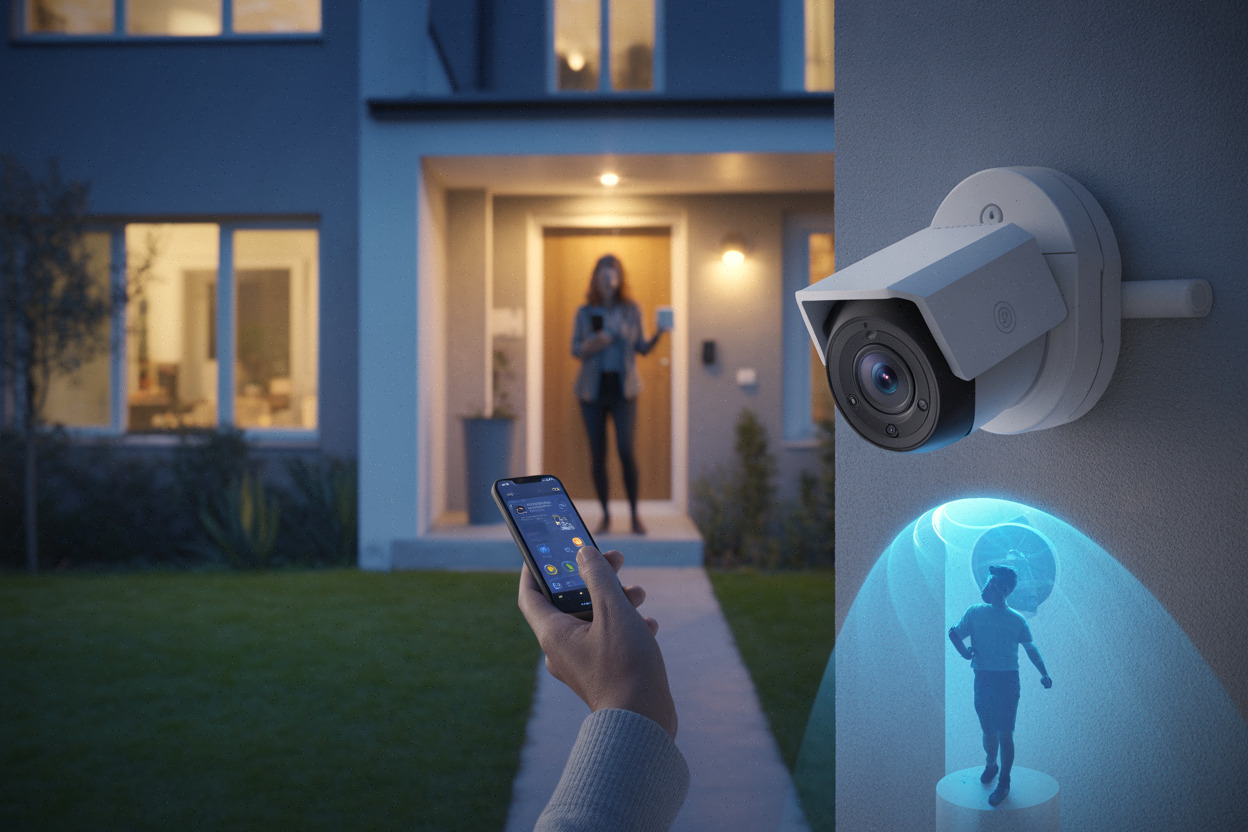 Caméra motorisée 360° en vision nocturne, alertes sur smartphone à domicile