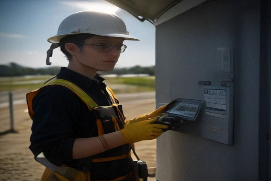 Technicien contrôlant la maintenance d’une grande centrale solaire au Portugal