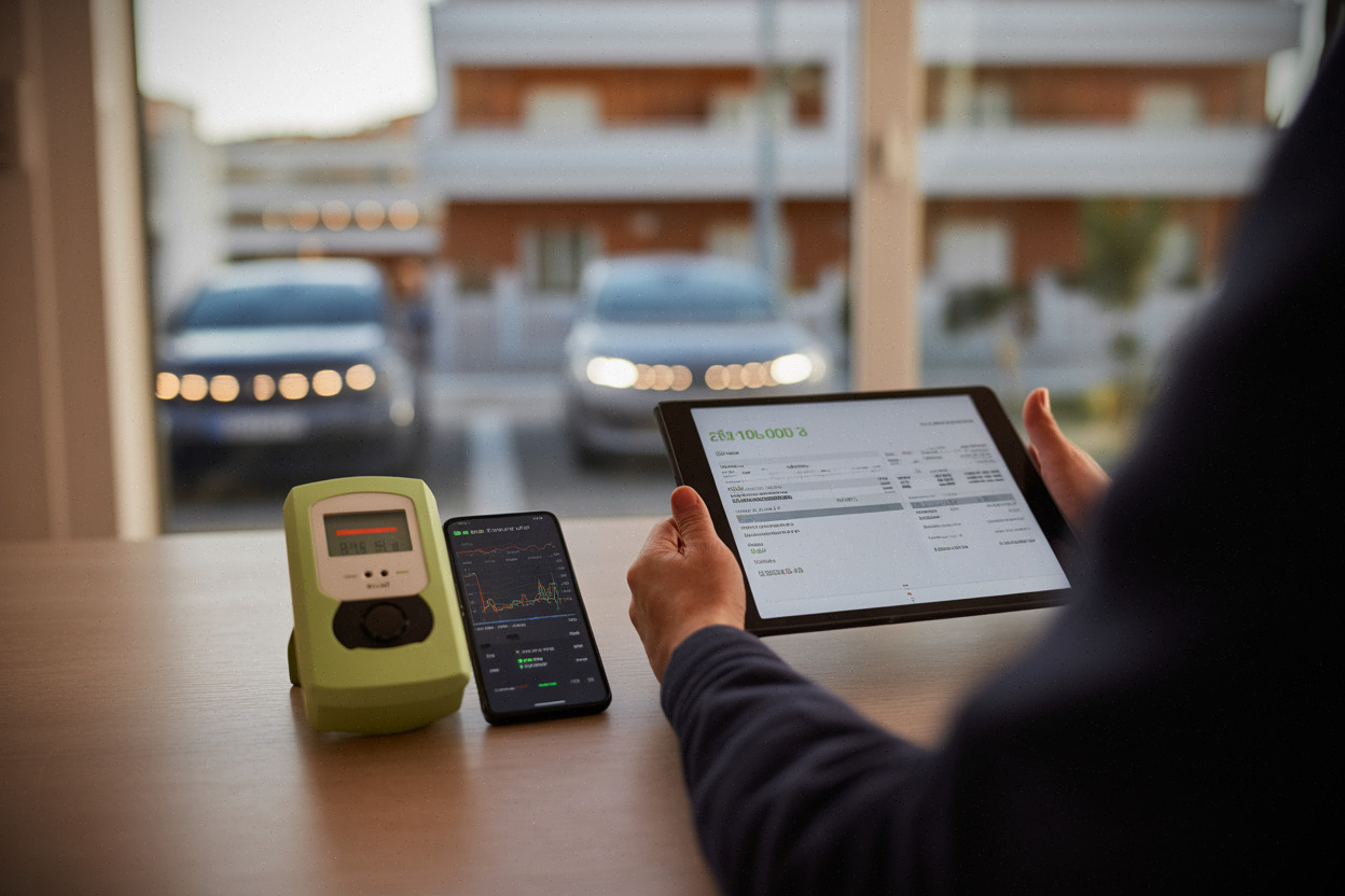 Consommateur espagnol consultant sa facture d’électricité sur tablette à domicile