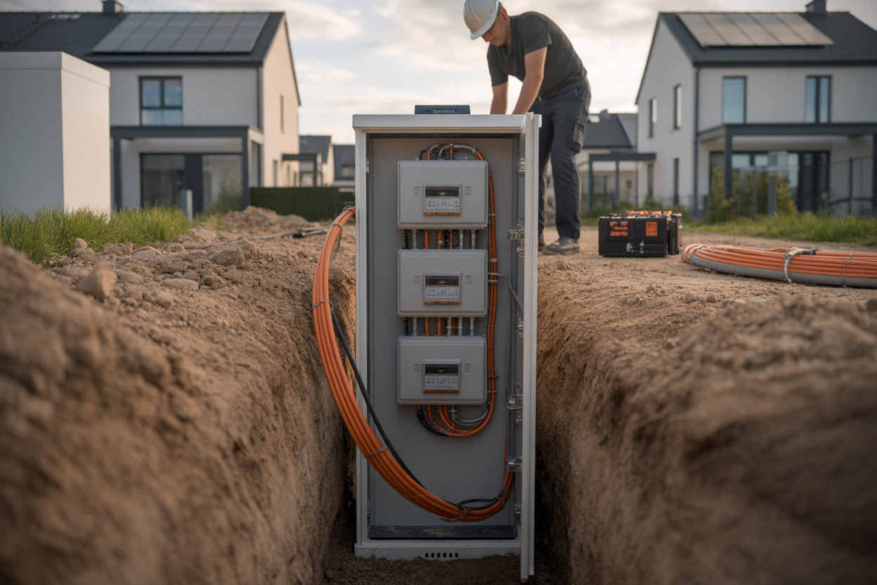 Tranchée et compteur central pour raccordement solaire à Nayrac