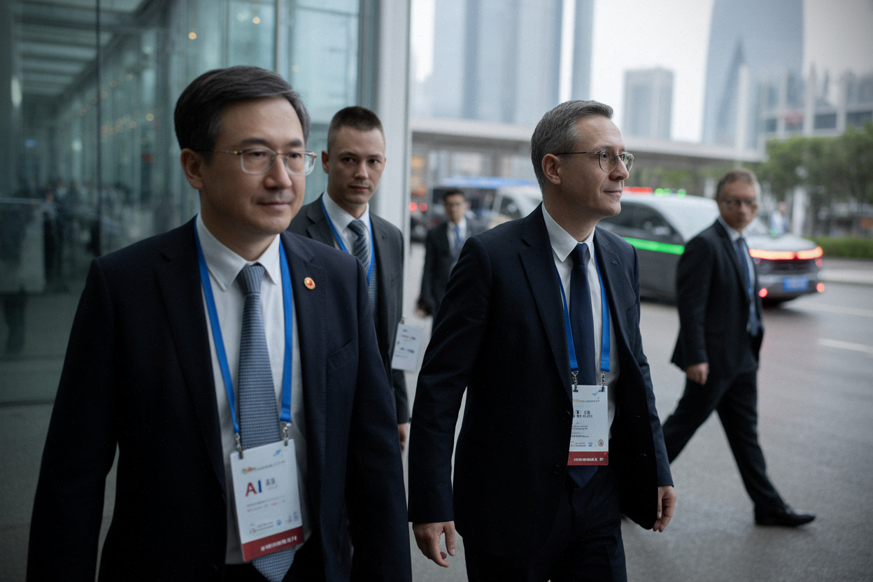 Délégations à une conférence IA, tensions diplomatiques en arrière-plan