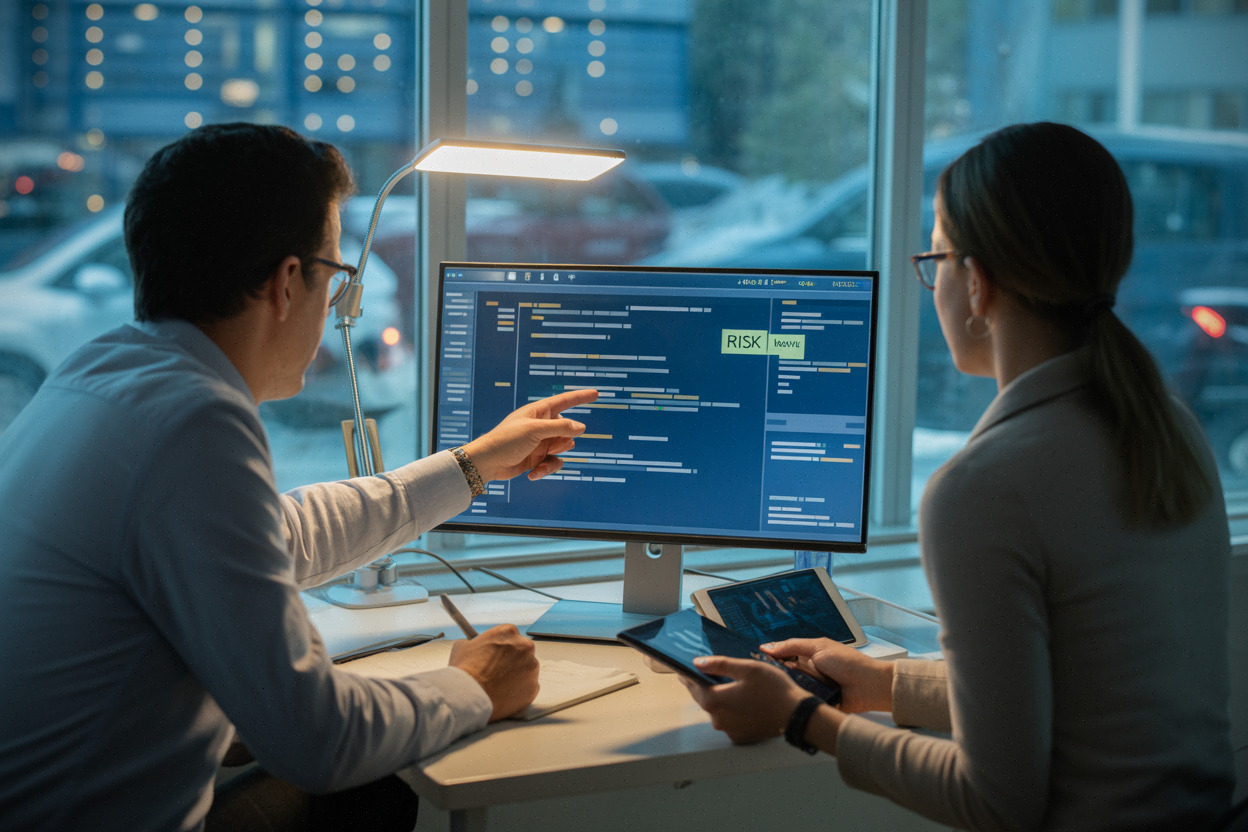 Analystes cybersécurité triant des rapports de vulnérabilités avec assistance IA