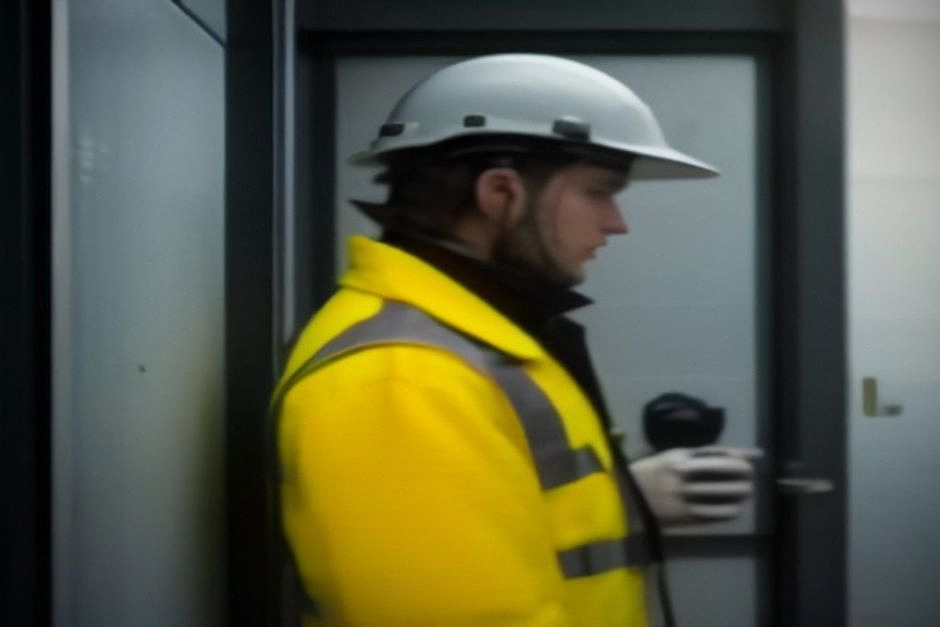 Technicien vérifiant un compteur électrique résidentiel en France, contexte urbain actuel