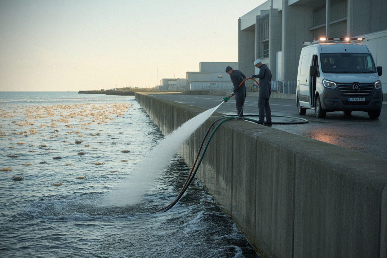 Méduses près d’une prise d’eau de centrale nucléaire sur le littoral.
