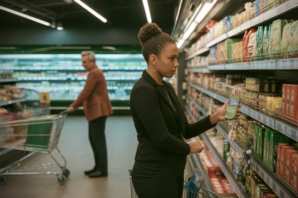 Client compare les prix en supermarché en Nouvelle-Calédonie en juillet