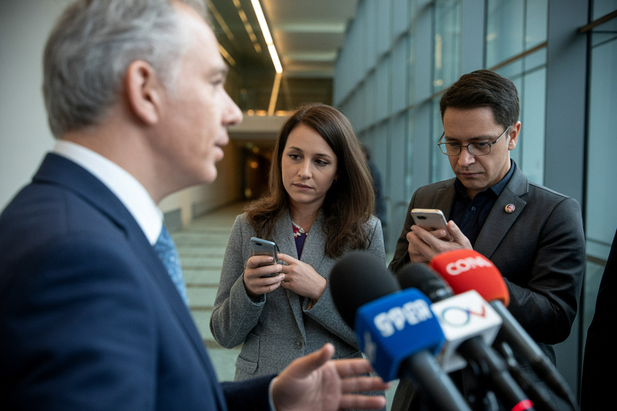 Annonce politique sur négociations Iran suivie par journalistes en 2026