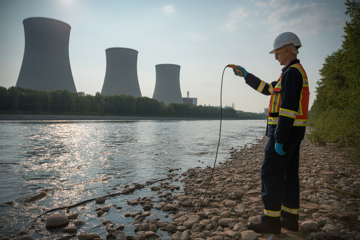 Canicule et faible débit d’un fleuve près d’une centrale nucléaire.