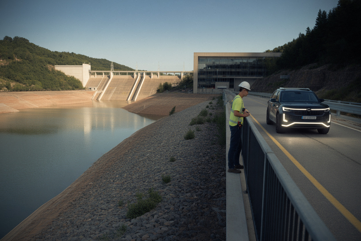 Barrage hydroélectrique avec niveau d’eau bas, sécheresse et maintenance sur site