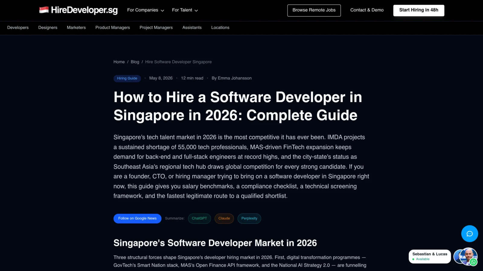 hire software developer in Singapore