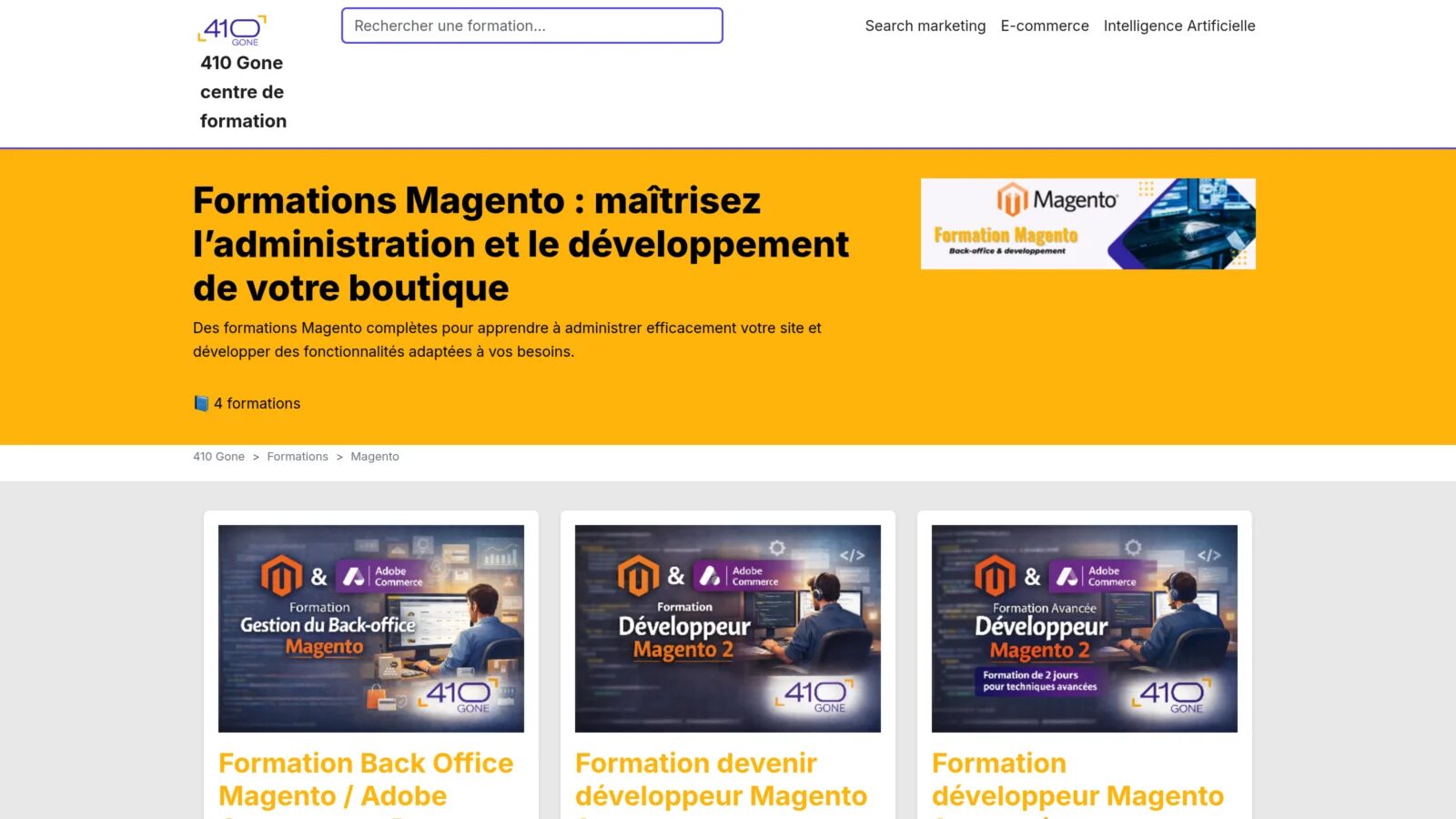 catalogue formations Magento