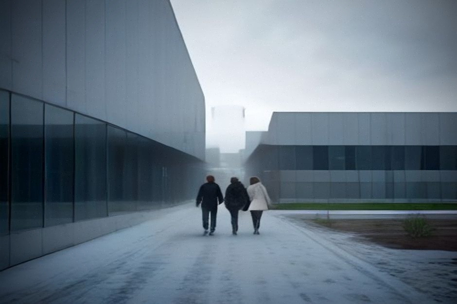 Centre de données en Finlande, bâtiments modernes et visiteurs sur site